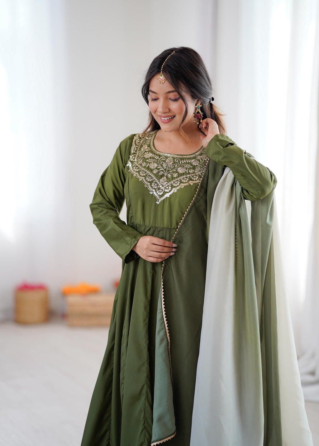 Aditi Heavy French Green Suit Set