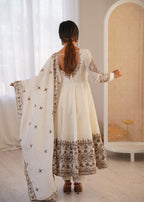 White Roman Silk Embroidery Sequence Work Suit Set
