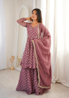 Onion Pink Heavy Crunchy Silk Jacquard Butti Suit Set