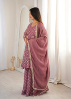 Onion Pink Heavy Crunchy Silk Jacquard Butti Suit Set