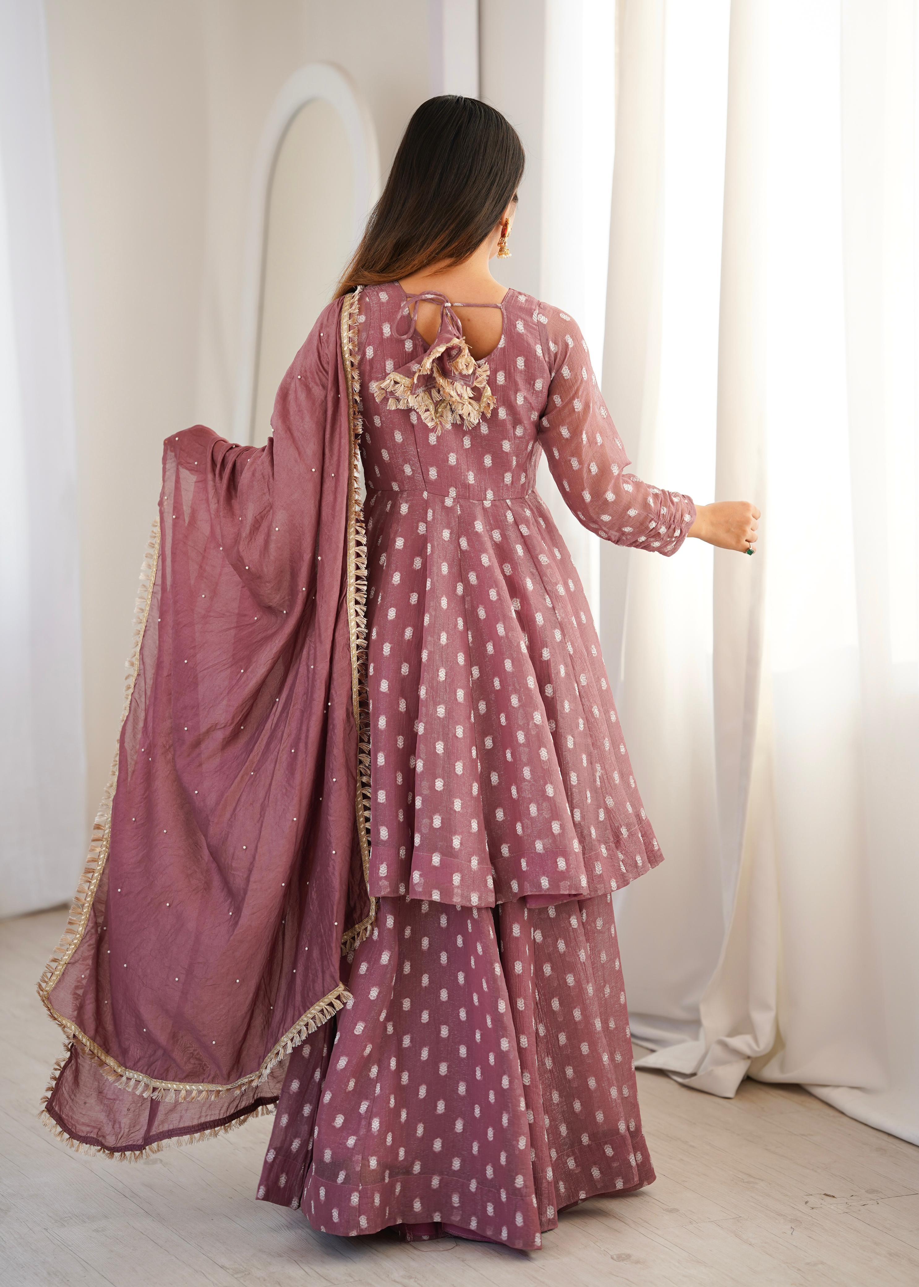 Onion Pink Heavy Crunchy Silk Jacquard Butti Suit Set