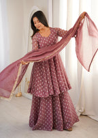 Onion Pink Heavy Crunchy Silk Jacquard Butti Suit Set