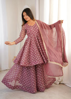 Onion Pink Heavy Crunchy Silk Jacquard Butti Suit Set