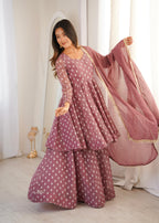 Onion Pink Heavy Crunchy Silk Jacquard Butti Suit Set