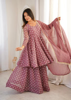 Onion Pink Heavy Crunchy Silk Jacquard Butti Suit Set