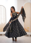 Black Roman Embroidery Work Suit Set