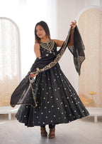 Black Roman Embroidery Work Suit Set