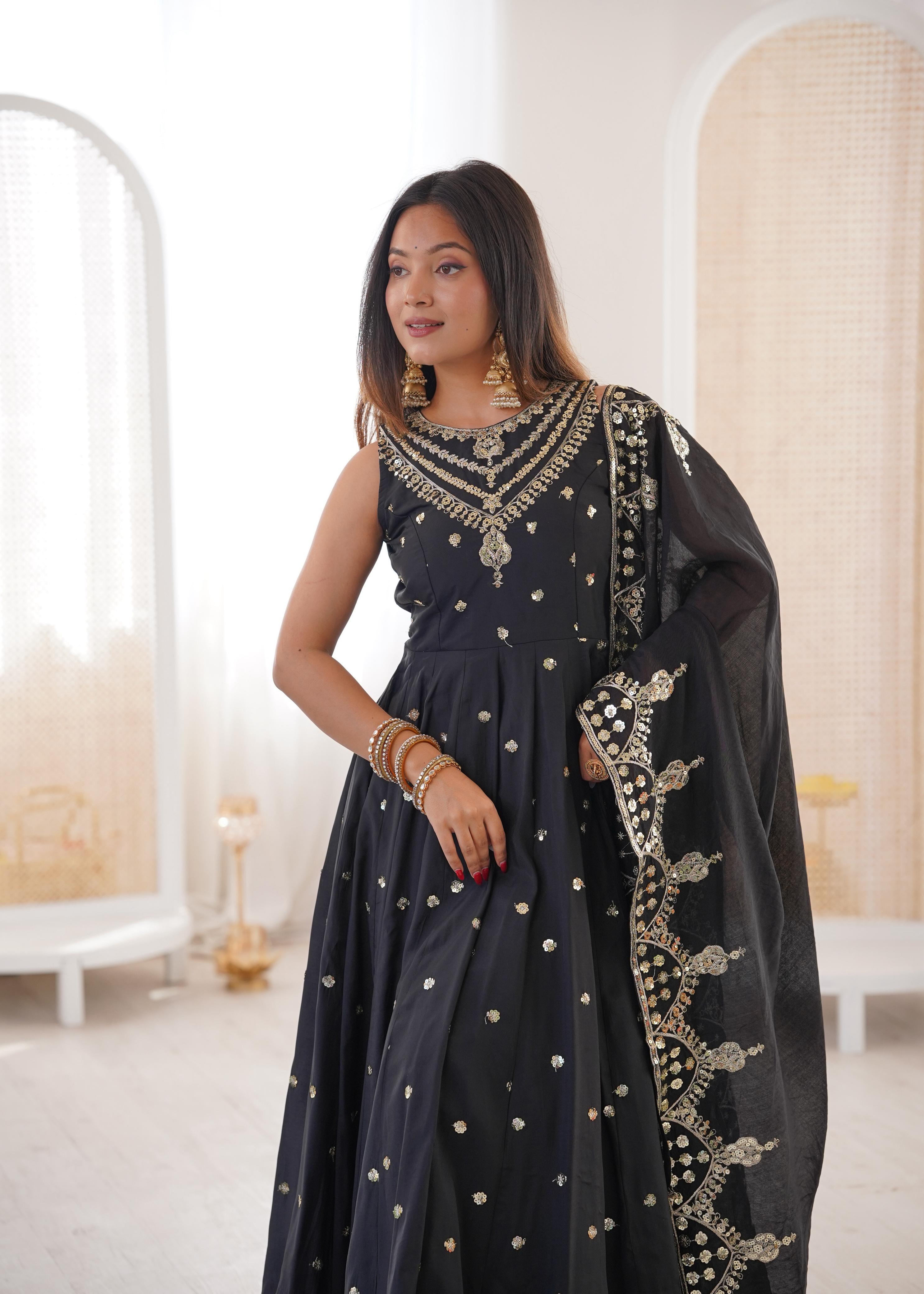 Black Roman Embroidery Work Suit Set