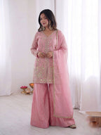 Baby Pink Heavy Embroidery Sequence Sharara Suit