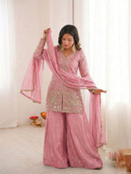 Baby Pink Heavy Embroidery Sequence Sharara Suit