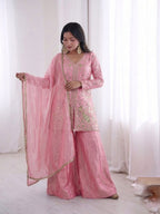 Baby Pink Heavy Embroidery Sequence Sharara Suit
