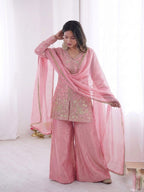 Baby Pink Heavy Embroidery Sequence Sharara Suit