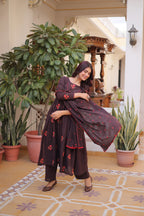 Brown Cotton With Embroidered Work Kurta Set