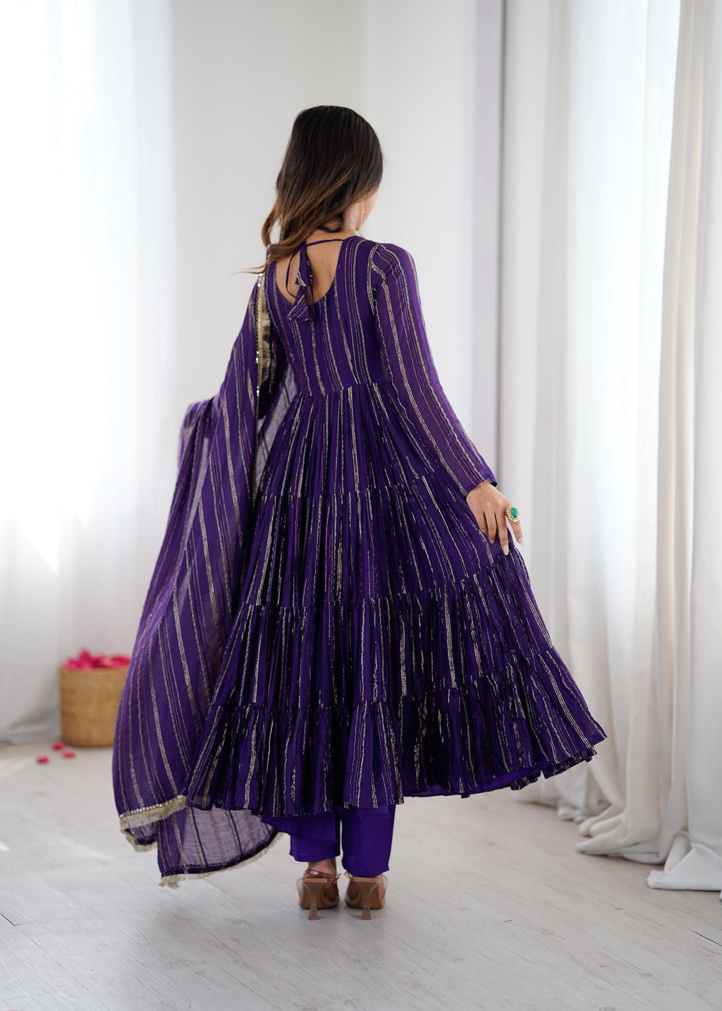 Purple Mal Chanderi Ruffle Kurta Set