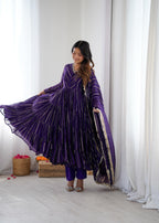 Purple Mal Chanderi Ruffle Kurta Set