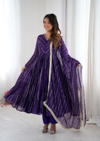 Purple Mal Chanderi Ruffle Kurta Set