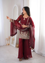 Maroon Embroidery Sequence Work Sharara Set