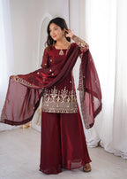 Maroon Embroidery Sequence Work Sharara Set