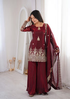 Maroon Embroidery Sequence Work Sharara Set