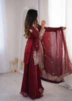 Maroon Embroidery Sequence Work Sharara Set