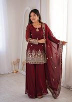 Maroon Embroidery Sequence Work Sharara Set
