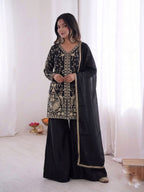 Black Heavy Embroidery Sequence Sharara Suit
