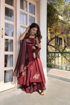 Maroon Fandy silk sequence Work Suit Set