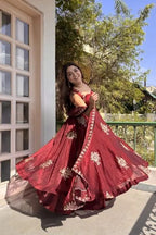 Maroon Fandy silk sequence Work Suit Set