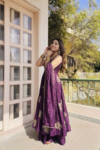 Purple Fandy silk sequence Work Suit Set
