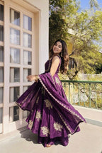 Purple Fandy silk sequence Work Suit Set