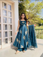 Dark blue Fandy silk sequence Work Suit Set
