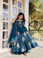 Dark blue Fandy silk sequence Work Suit Set