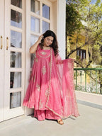 Baby pink Fandy silk sequence Work Suit Set