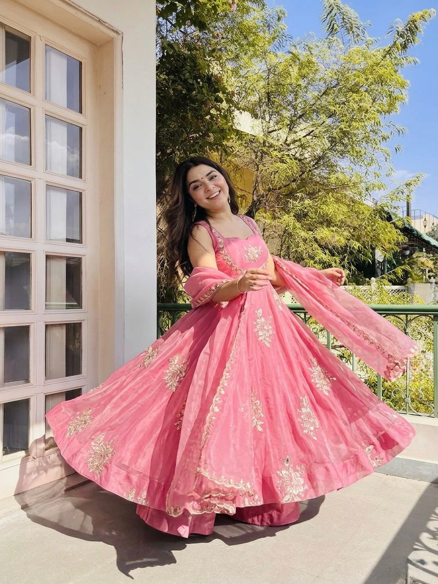 Baby pink Fandy silk sequence Work Suit Set