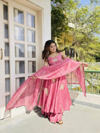 Baby pink Fandy silk sequence Work Suit Set