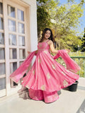 Baby pink Fandy silk sequence Work Suit Set