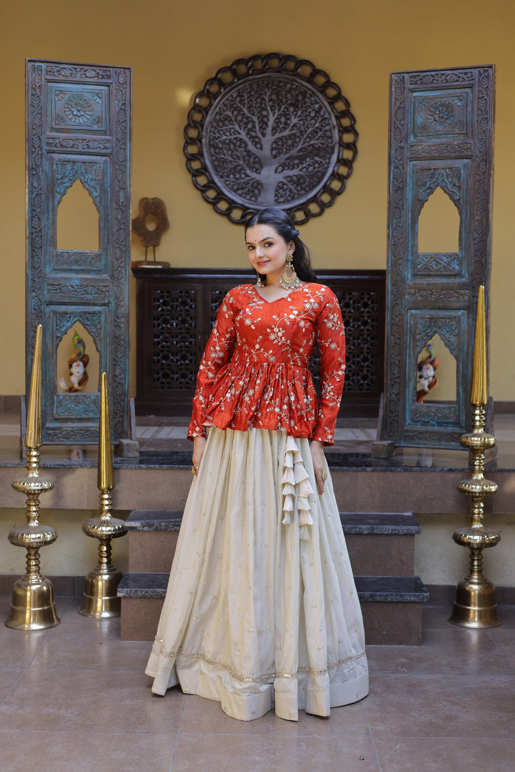 Fanta Cosmos Fabric With Zari Sequins And Embroidery Work Crop Top