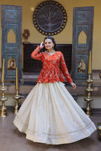 Fanta Cosmos Fabric With Zari Sequins And Embroidery Work Crop Top