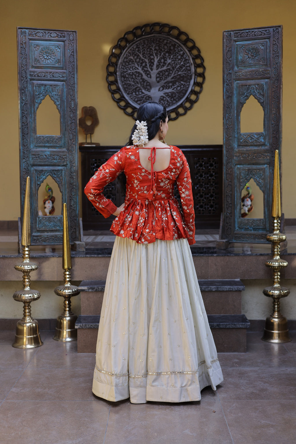 Fanta Cosmos Fabric With Zari Sequins And Embroidery Work Crop Top