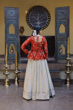 Fanta Cosmos Fabric With Zari Sequins And Embroidery Work Crop Top