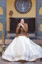 Golden Cosmos Fabric With Zari Sequins And Embroidery Work Crop Top