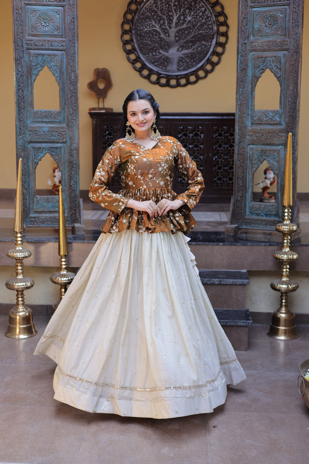 Golden Cosmos Fabric With Zari Sequins And Embroidery Work Crop Top