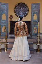 Golden Cosmos Fabric With Zari Sequins And Embroidery Work Crop Top