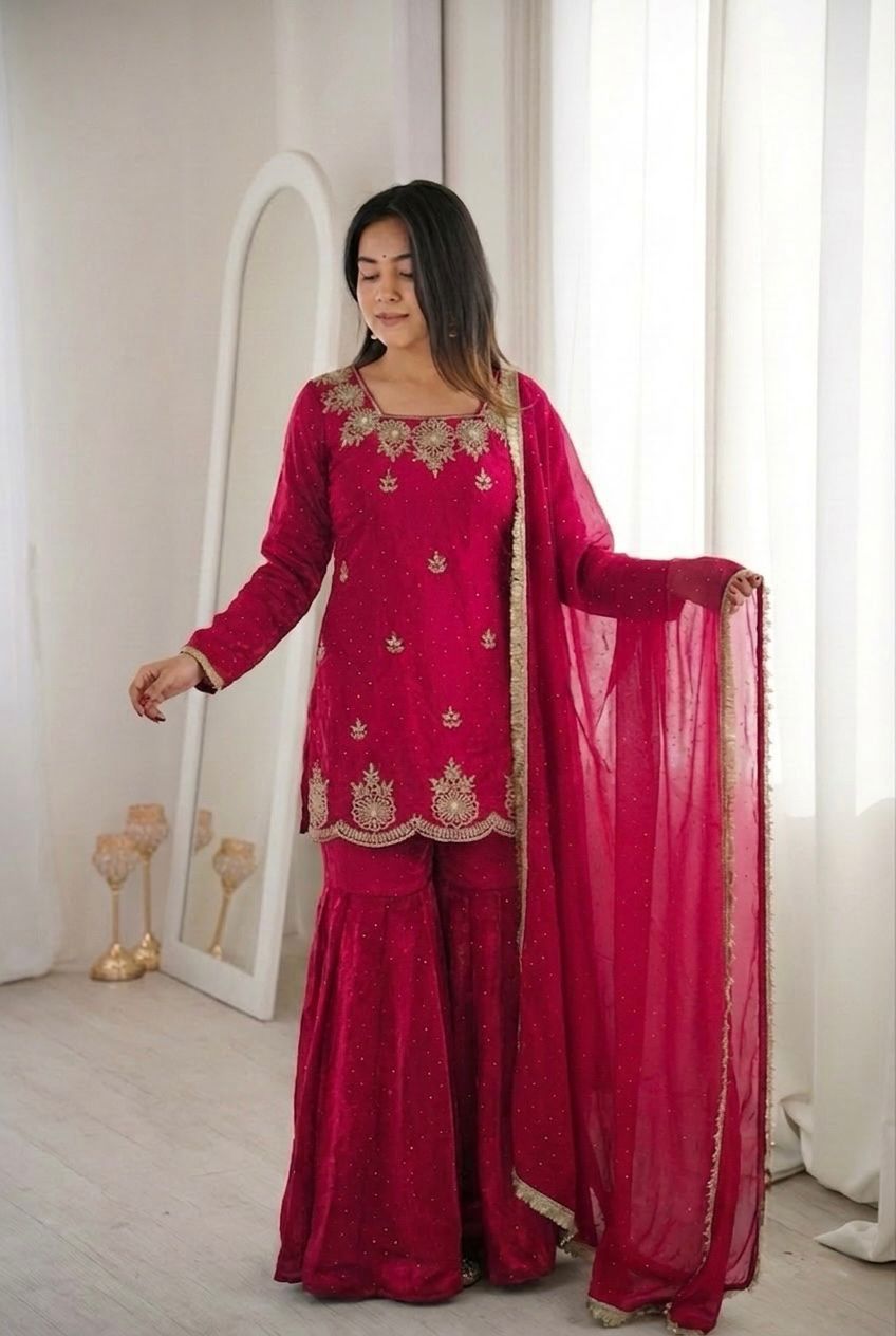 Dark Rani Embroidery Sequence Work Sharara Set