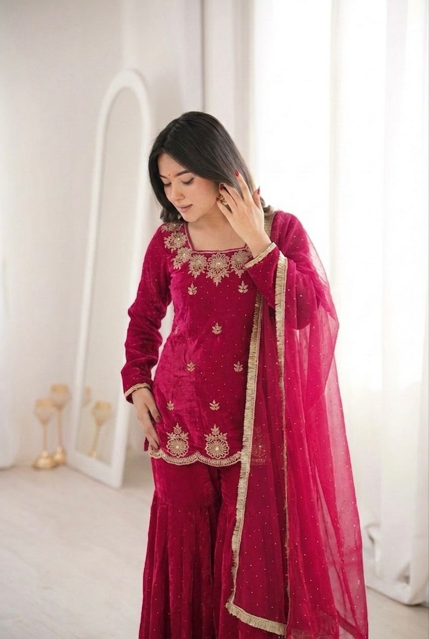 Dark Rani Embroidery Sequence Work Sharara Set