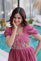 Dusty pink Beads Work Maxi