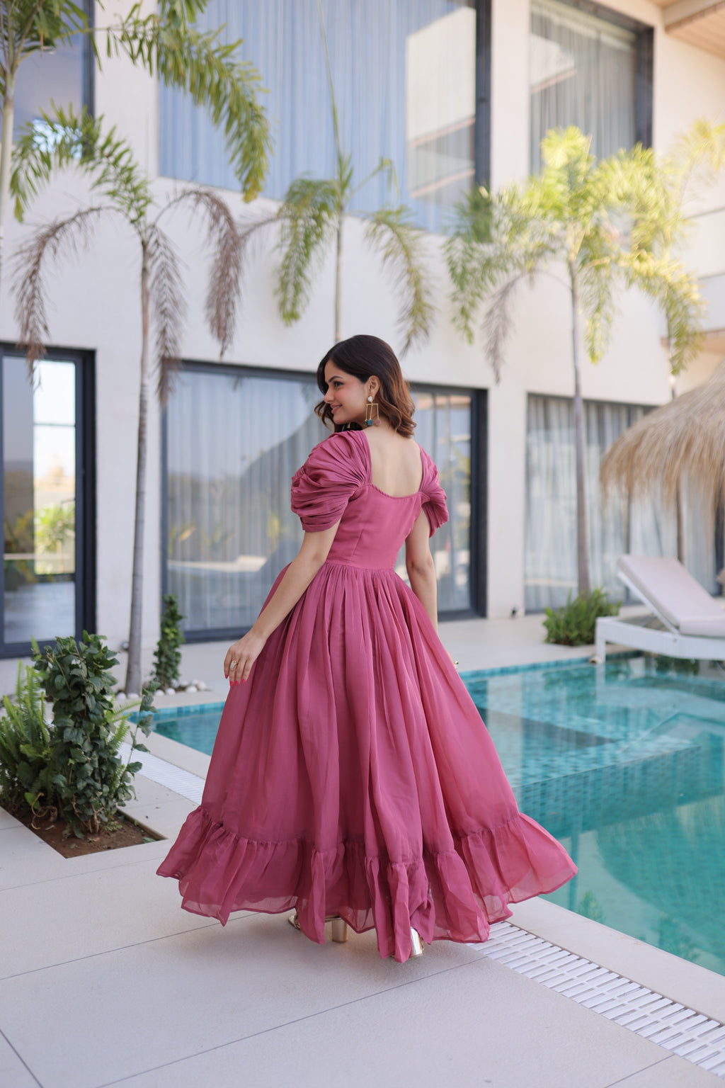 Dusty pink Beads Work Maxi
