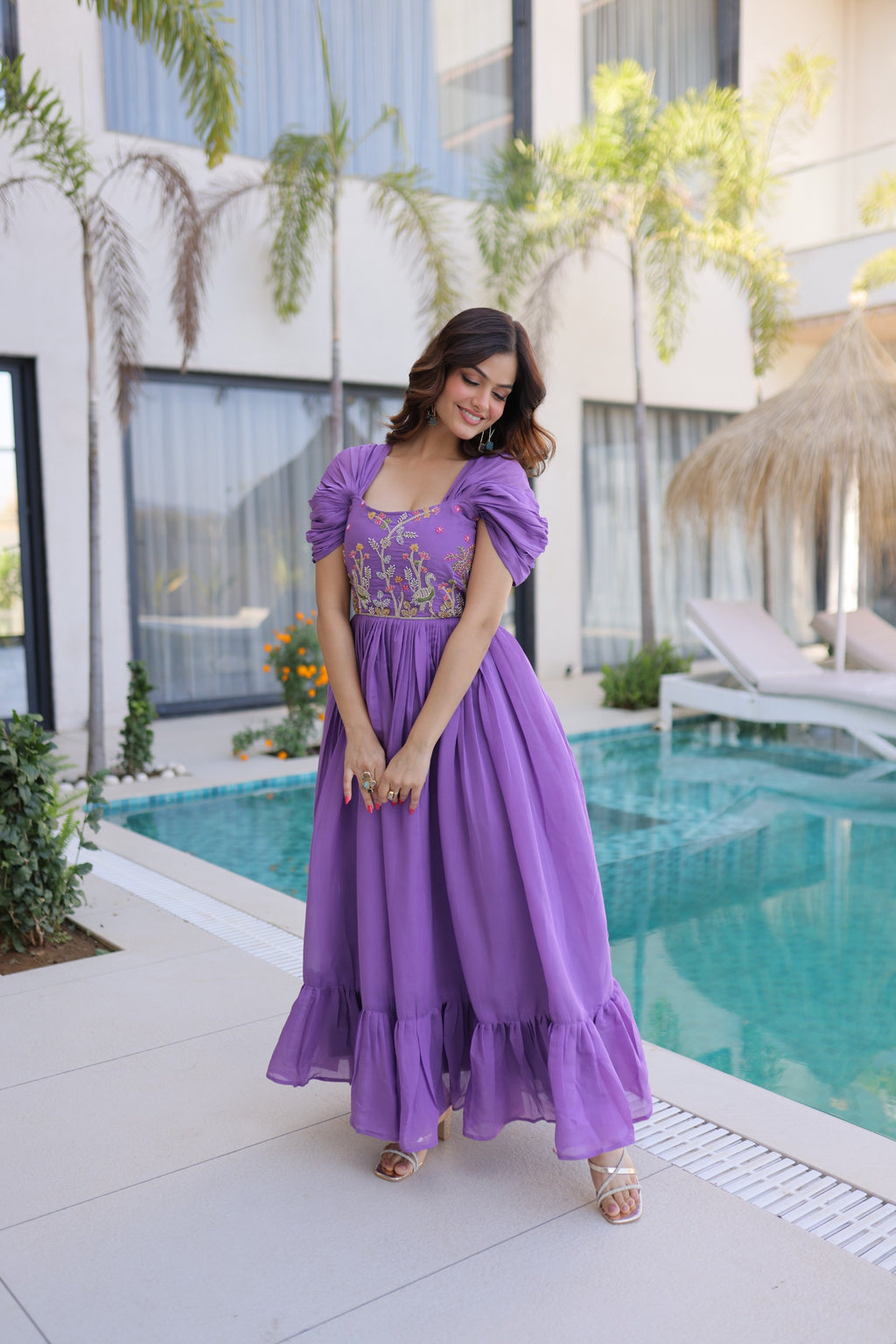 Light Purple Beads Work Maxi