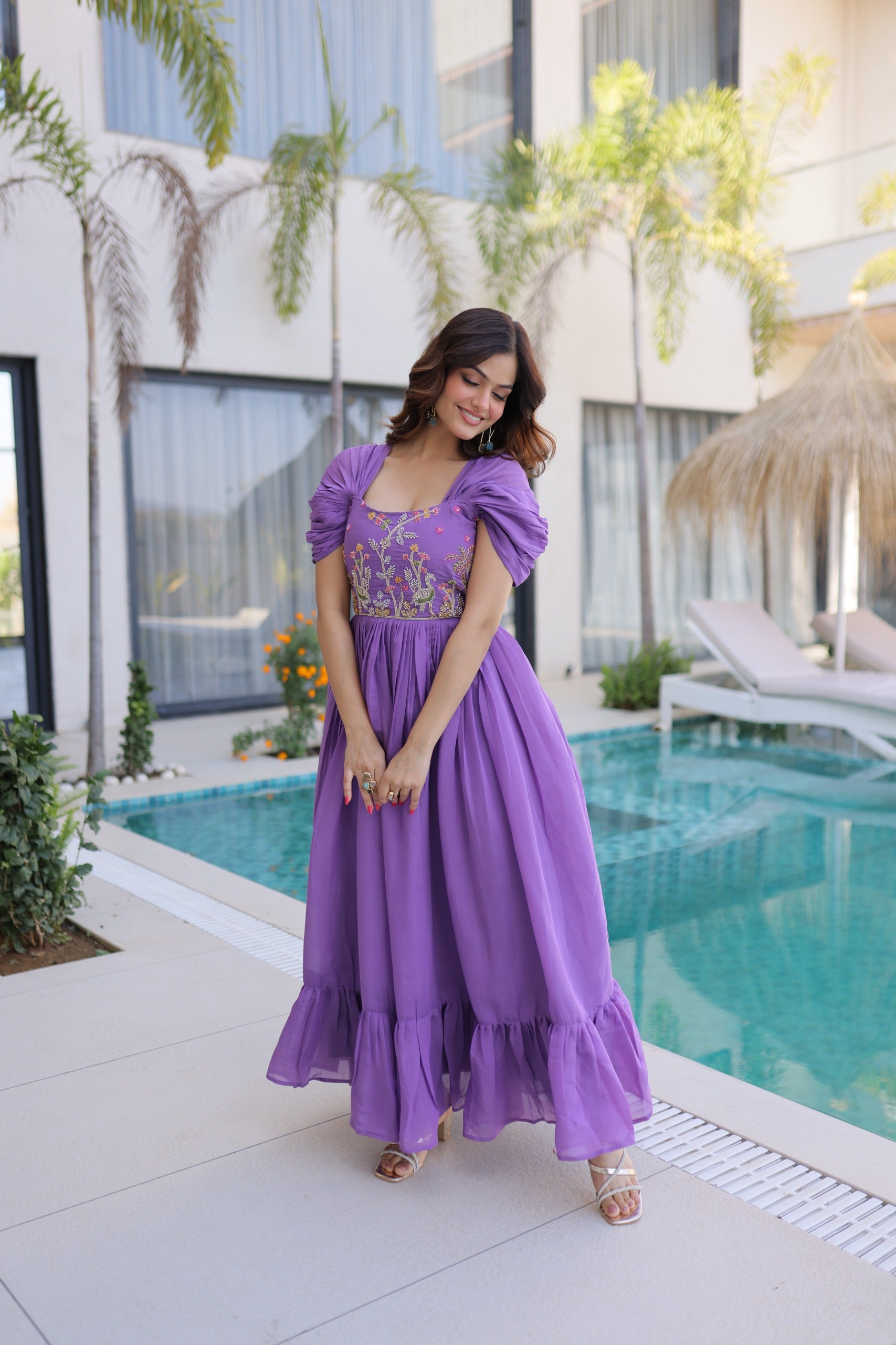 Light Purple Beads Work Maxi
