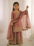 Rust Silk Embroidery Sequence Work Kid's Sharara Suit